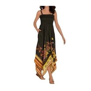 Soft Surroundings Midi Dress PM Maya Riviera Smocked Handkerchief Vacay Beach